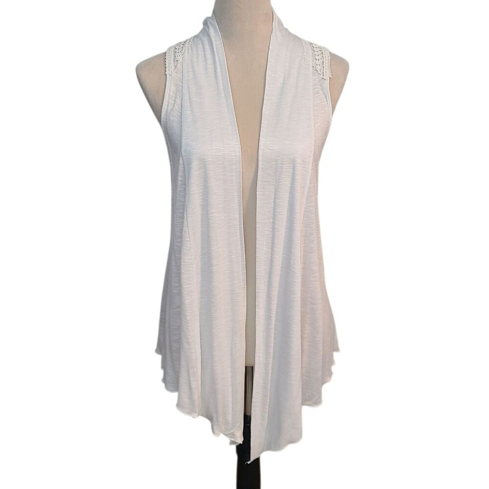 One Clothing White Size L Back Crochet Lace Open Drape Sleeveless Cardigan Vest